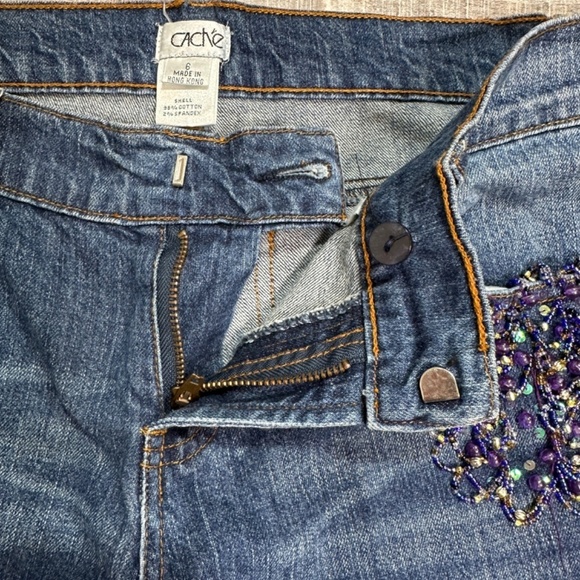 Y2K Cache Wide Leg Beaded Pockets Blue Denim Jeans Women's 6 x 31" Inseam - Picture 13 of 14